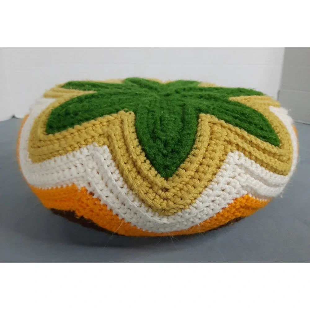 Vintage 70s Handmade Crochet Double Sided Round Throw Pillow Floral Boho‎ Granny